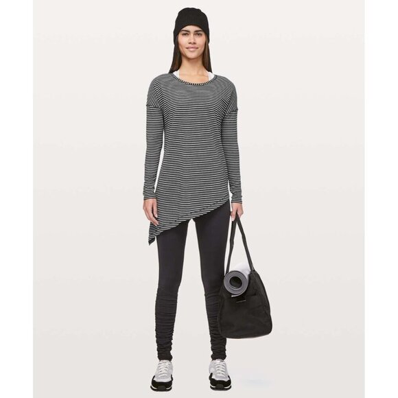 Lululemon To The Point‎ Long Sleeve Modern Stripe Heathered Black White - Picture 1 of 9